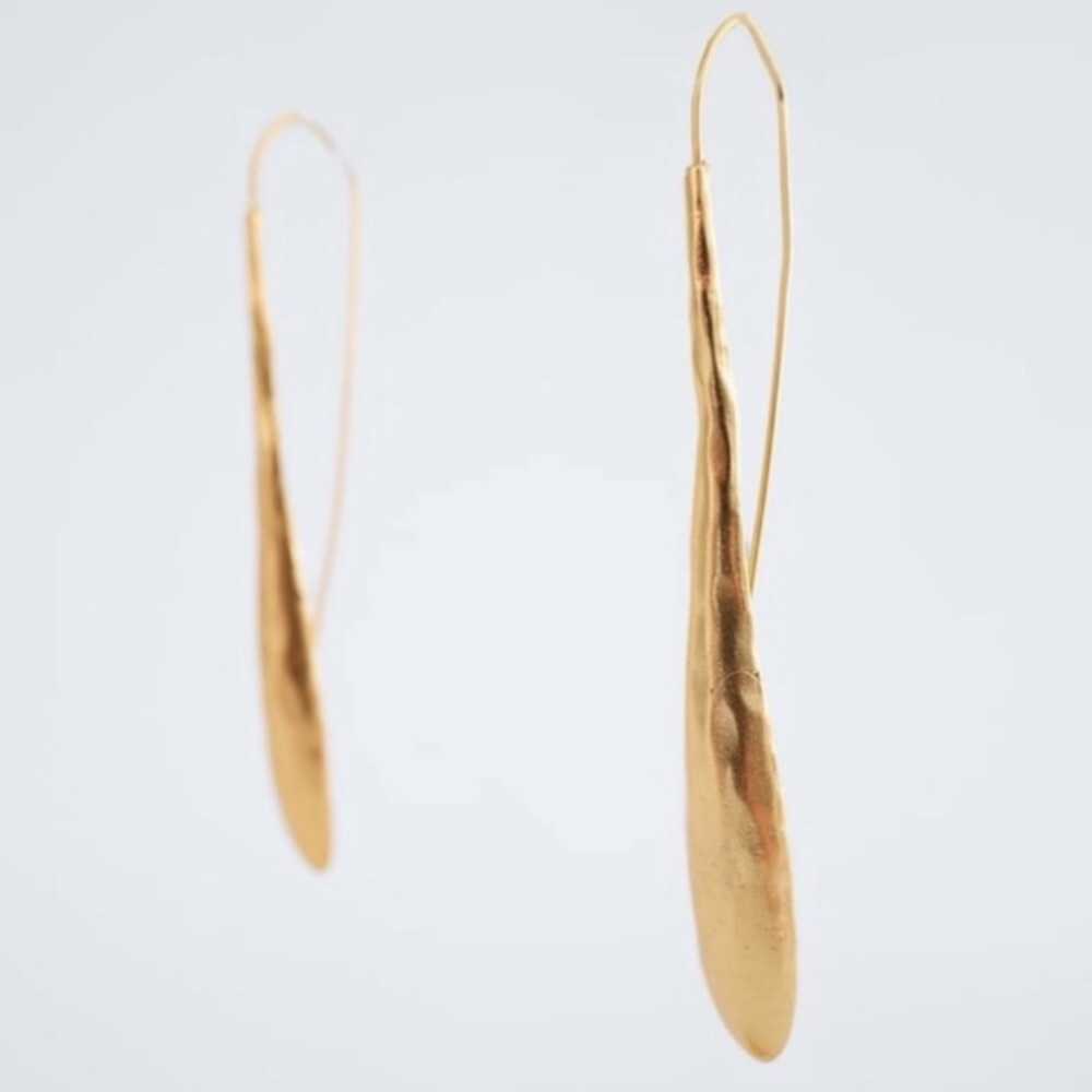 New! Modern Gold Hammered Threader Earrings - Picture 3 of 8